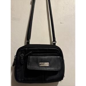 MultiSac Hudson Black Faux Leather Crossbody Shoulder Bag Triple Compartment